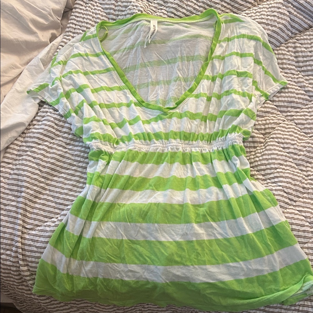 Aero babydoll top green stripe v neck